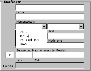 Anrede aus Liste auswhlen