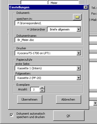Speichern und Ausdruck festlegen